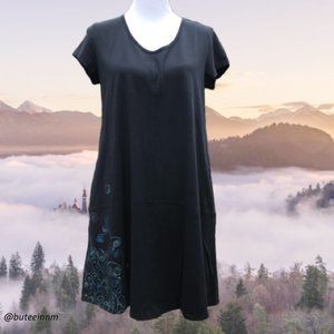 SOLD OUT Tee T-Shirt Dress Pullover Pockets V-Neck Black S
